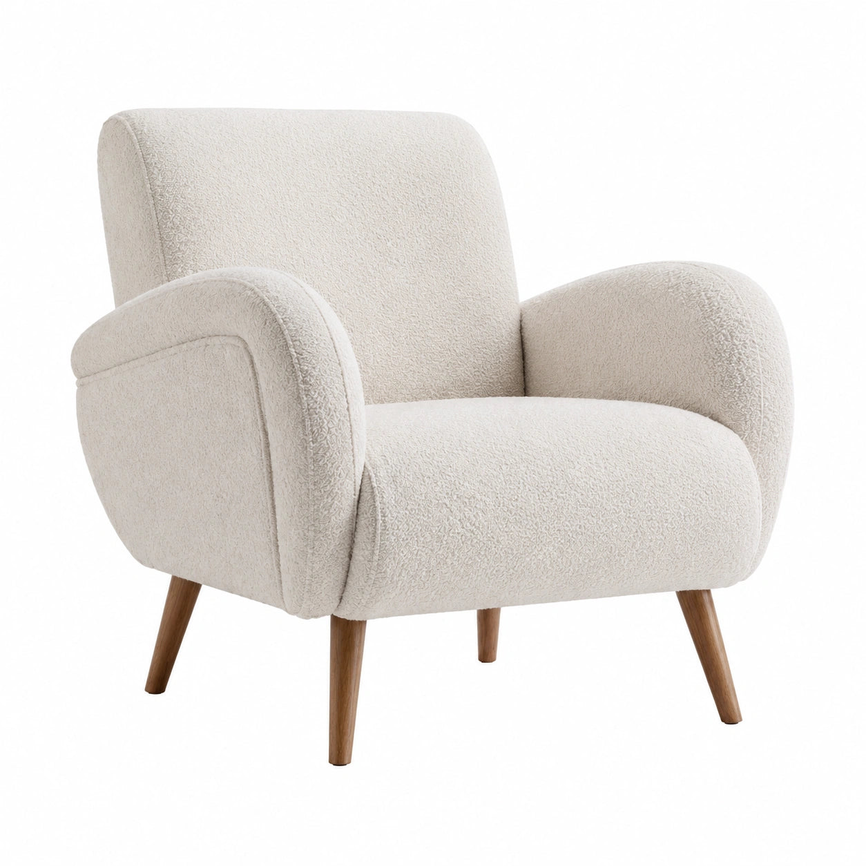 Sessel aus Bouclé-Stoff und Massivholz in Creme
