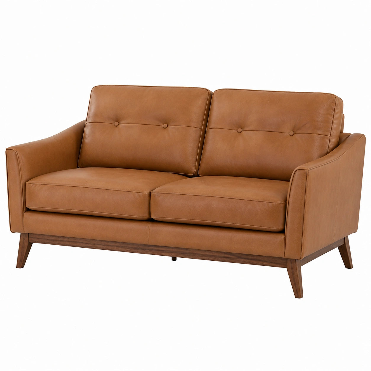 Zweisitziges Ledersofa mit Holzrahmen in Braun