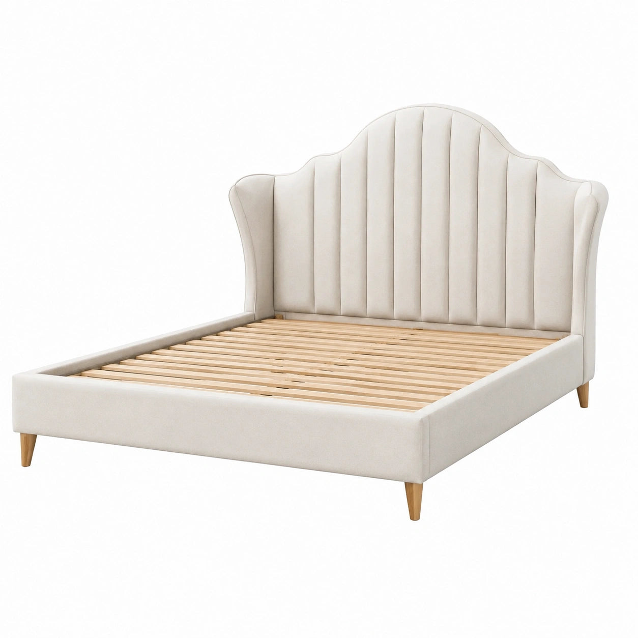 Doppelbett mit geschwungenem Kopfteil aus Polyester Beige 180x200 cm
