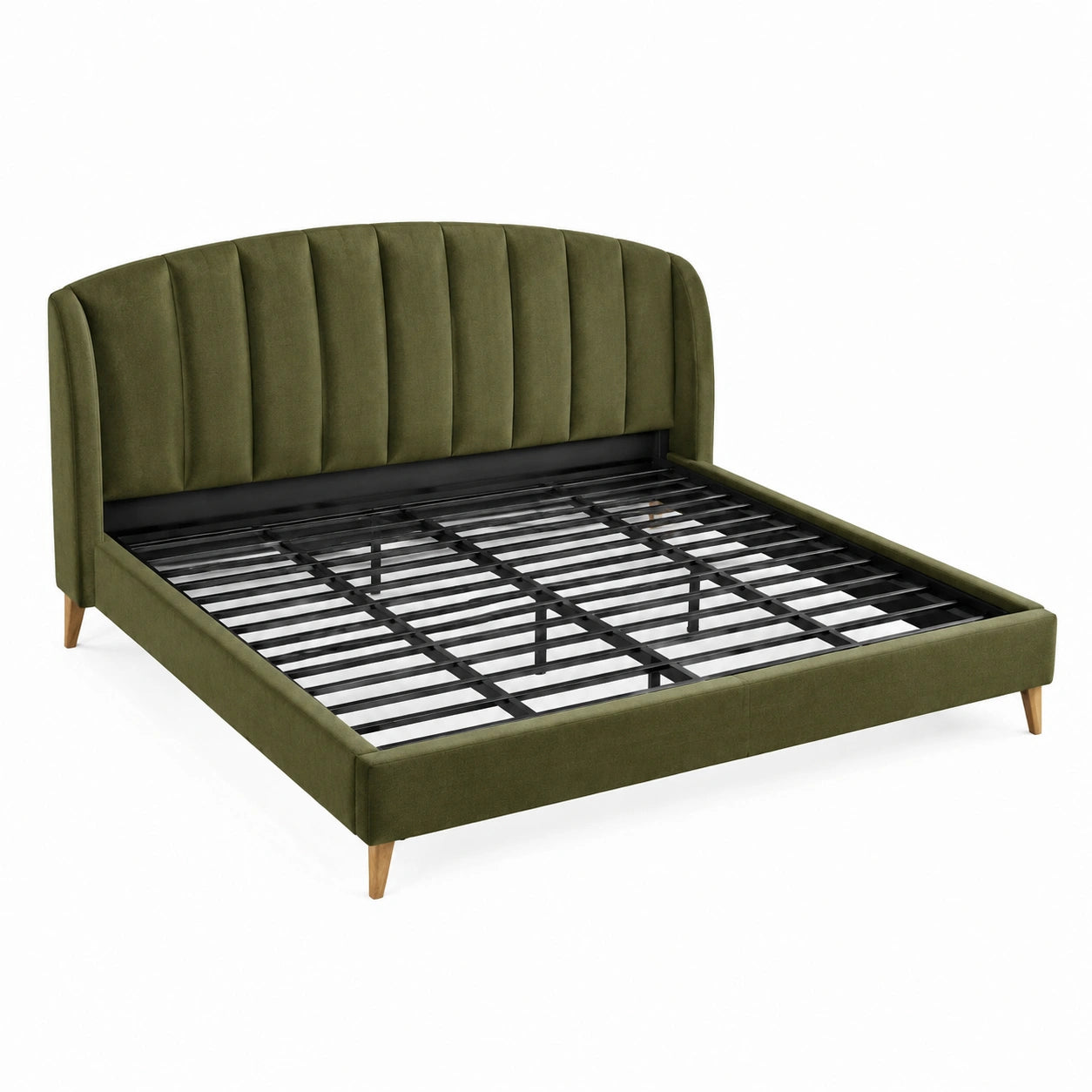 Doppelbett Samt Metall Holz 200x180 cm Olivgrün