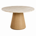 Runder Esstisch aus Travertin und Eichenholz 120 cm Beige/Braun