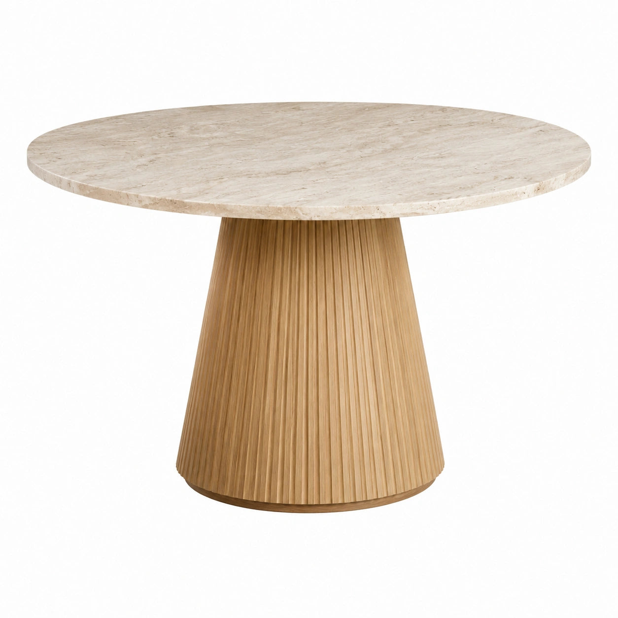 Runder Esstisch aus Travertin und Eichenholz 120 cm Beige/Braun