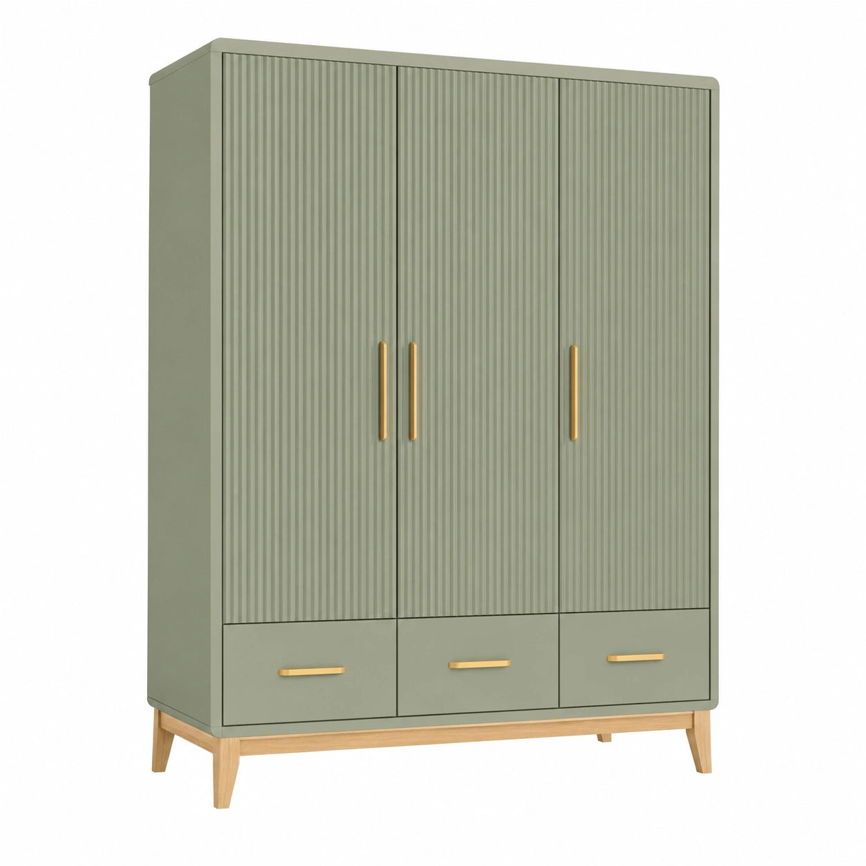 Kleiderschrank mit 3 Türen aus MDF und Massivholzrahmen Grün