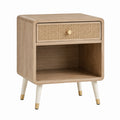 Nachttisch Holzfurnier und Rattan Beige Weiß 60x40x65 cm