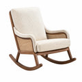 Schaukelstuhl aus Walnussholz mit Bouclé-Polsterung und Rattan, Beige