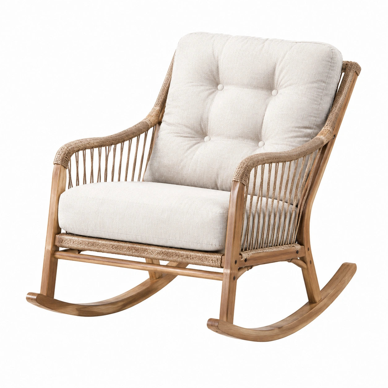 Schaukelstuhl aus Holz und Polyrattan Beige